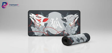 Tapis de souris Design Kitsune Japonais - Sérénité Zen & Minimaliste avec motifs Kitsune harmonieux.