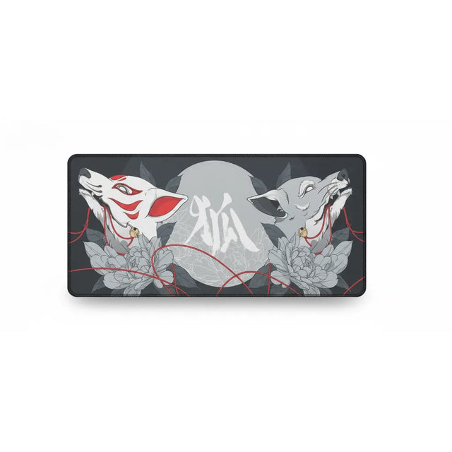Tapis de souris Design Kitsune Japonais - Sérénité Zen & Minimaliste avec motifs de renards et fleurs.