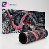 Tapis de Souris XXL Dragon Japonais - Rose & Anthracite avec illustration détaillée de dragon serpentin.