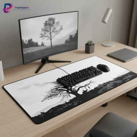 Tapis de souris Gamer XXL The Witcher 3 - Édition Performance & Master Setup, bureau avec clavier et écran.