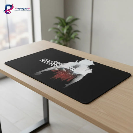 Tapis de souris Gaming Days Gone - Silhouette Nomad Edition XXL sur une table en bois avec un design post-apocalyptique.