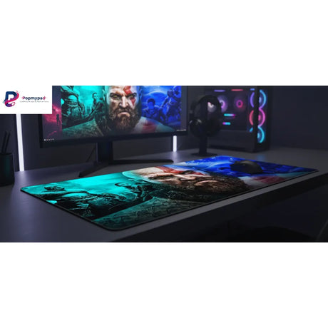 Tapis de souris Gaming God of War - Édition Kratos & Atreus - Glisse Ultime sur un bureau moderne.