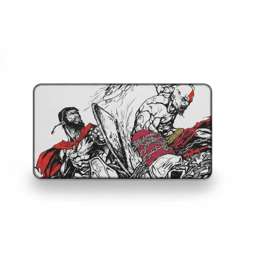 Tapis de souris Gaming God of War - Édition Kratos à Midgard avec Kratos et Baldur en duel.