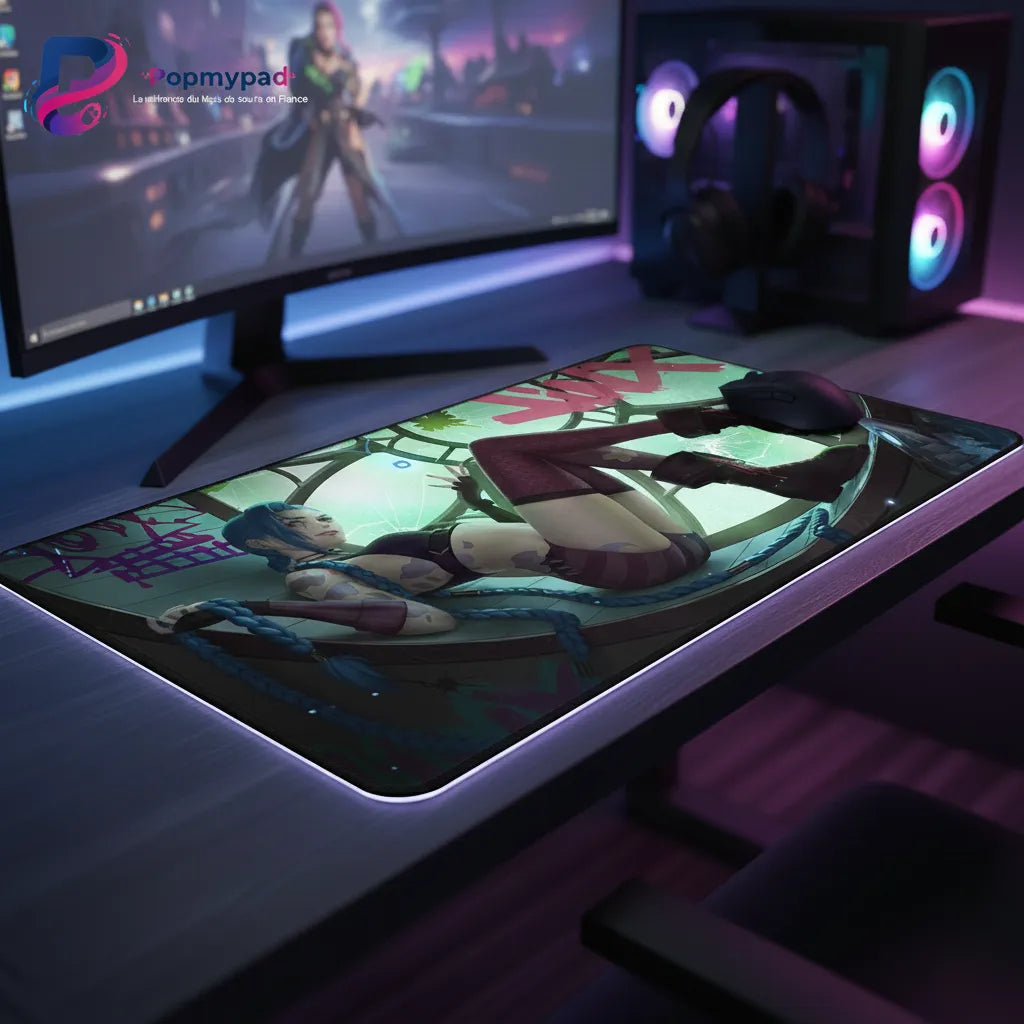 Tapis de souris Gaming Jinx League of Legends - Edition Arcane XXL avec design coloré et ambiance gaming