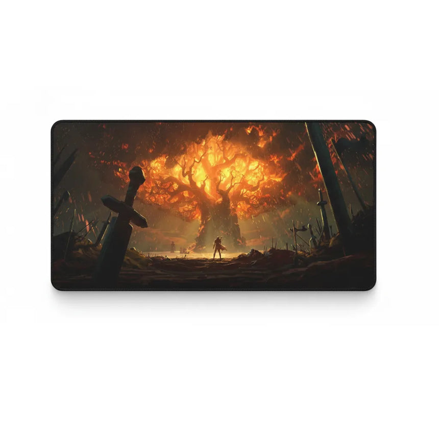 Tapis de souris Gaming "L'Arbre en Feu" – Performance Esport & Design Épique avec un visuel apocalyptique.