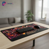 Tapis de souris Gaming League of Legends - Édition Fresque des Champions XXL avec clavier et souris sur table.