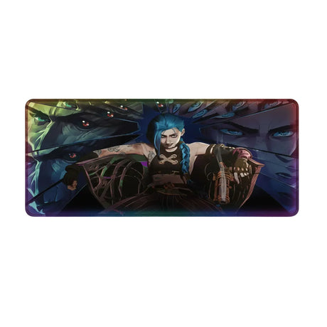 Tapis de souris Gaming League of Legends - Édition Jinx Arcane - Glisse Ultime avec illustration de Jinx et arrière-plan vibrant.