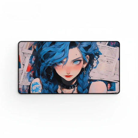 Tapis de souris Gaming League of Legends - Édition Jinx Manga Blue XXL avec portrait de Jinx en style manga bleu.