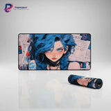 Tapis de souris Gaming League of Legends - Édition Jinx Manga Blue XXL avec un design intense et artistique.