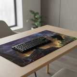 Tapis de souris Gaming League of Legends - Édition Jinx & Zaun sur un bureau avec clavier et souris.