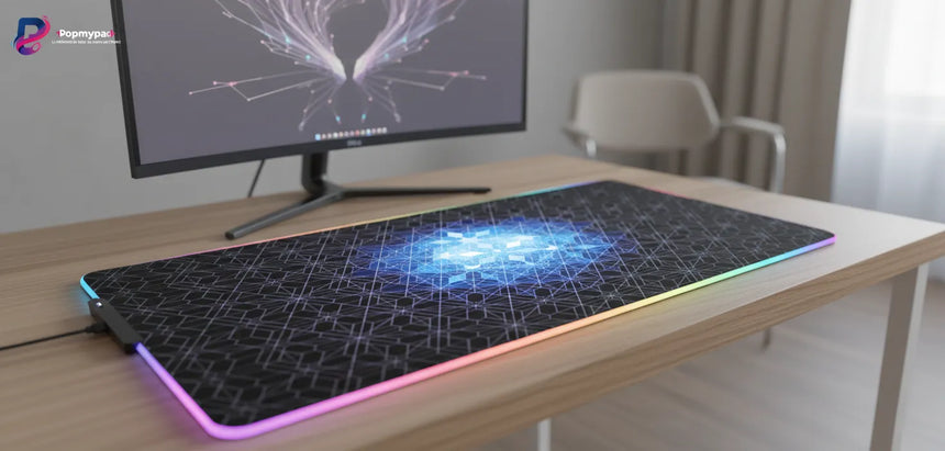 RGB Gaming Mouse Pad - Geometric Fractal Design "Blue Frost"