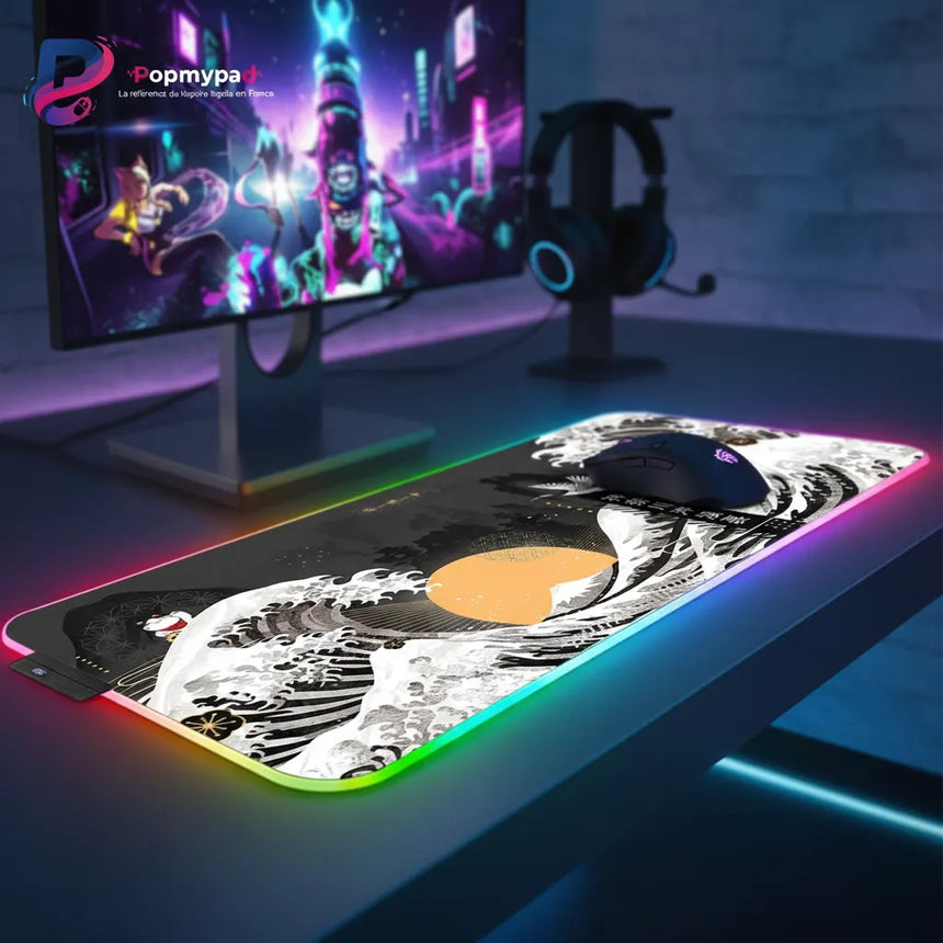 RGB Gaming Mouse Pad - Japanese Folklore & Great Wave Edition