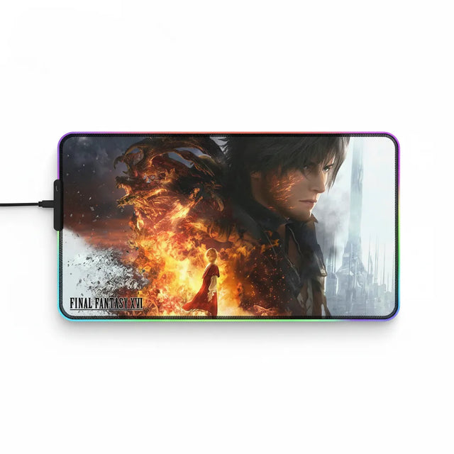 Tapis de souris Gaming RGB - Final Fantasy XVI Edition Clive & Ifrit avec artwork de Clive et Ifrit en action.