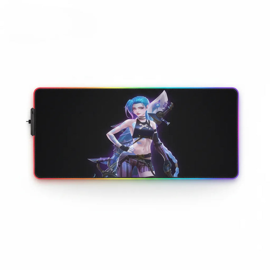 Tapis de souris Gaming RGB - League of Legends : Jinx Edition XXL avec illustration de Jinx en haute définition.