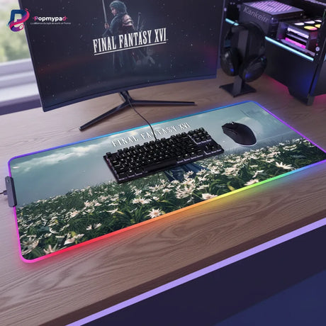 Tapis de souris Gaming RGB Final Fantasy XVI - Édition Valisthea : Précision & Glisse Ultime avec clavier et souris.