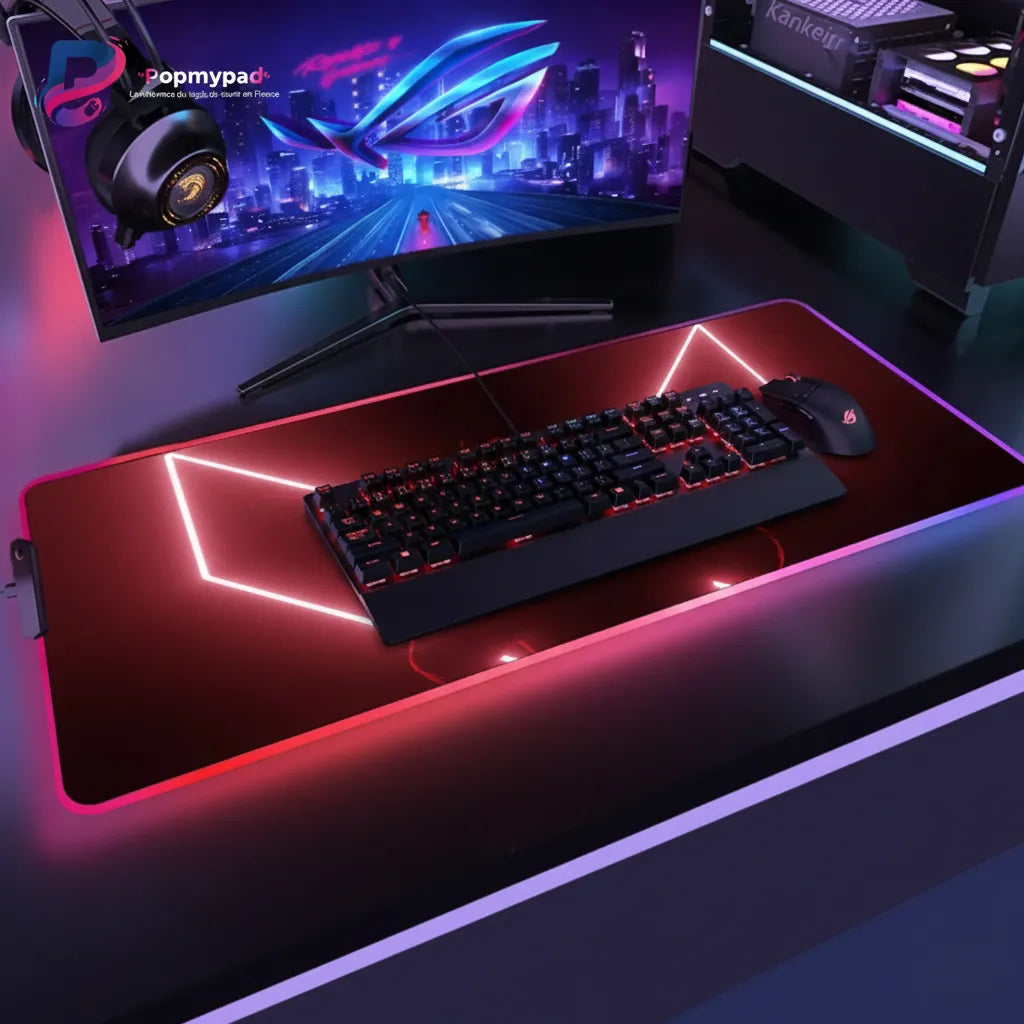 Tapis de souris Gaming RGB Valorant - Édition Cypher "The Spy" XXL avec clavier et éclairage néon.