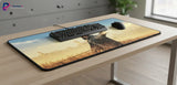 Tapis de souris Gaming The Witcher - Édition Collector Geralt de Riv sur un bureau avec un clavier et une souris.