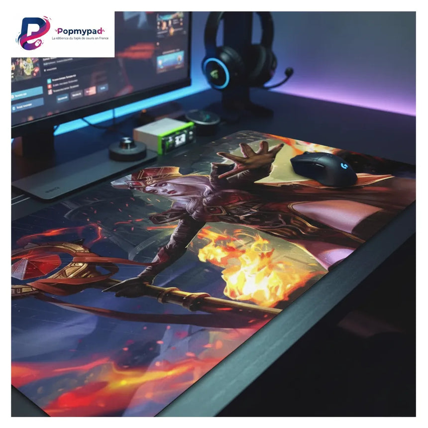 Tapis de souris Gaming World of Warcraft - Édition Haute Inquisitrice Whitemane sur un bureau de gamer.