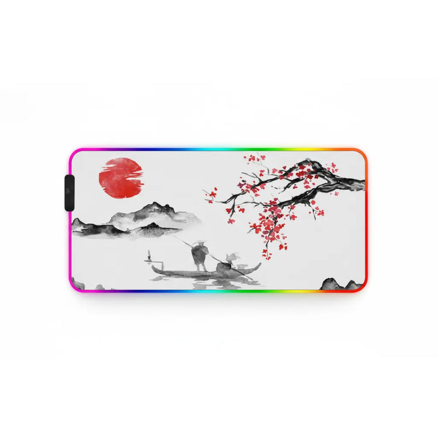 Japanese RGB Mouse Pad — Fisherman's Serenity & Sakura