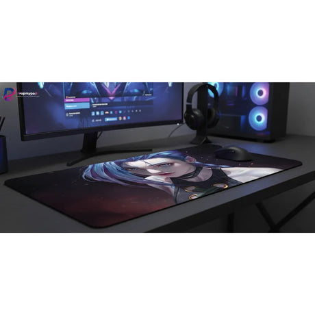 Tapis de souris Jinx  Libérez la Puissance d'Arcane sur votre Bureau sur un bureau informatique moderne.