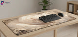 Tapis de souris Kitsune Mystique - Design Zen & Minimaliste sur un bureau moderne avec clavier et souris.