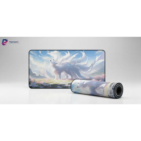 Tapis de souris Kitsune Onirique – Sérénité & Design Japonais Pastel avec illustration de renard mythique.