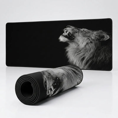 Black and White Lion Mouse Pad - Majestic Portrait & XXL Size