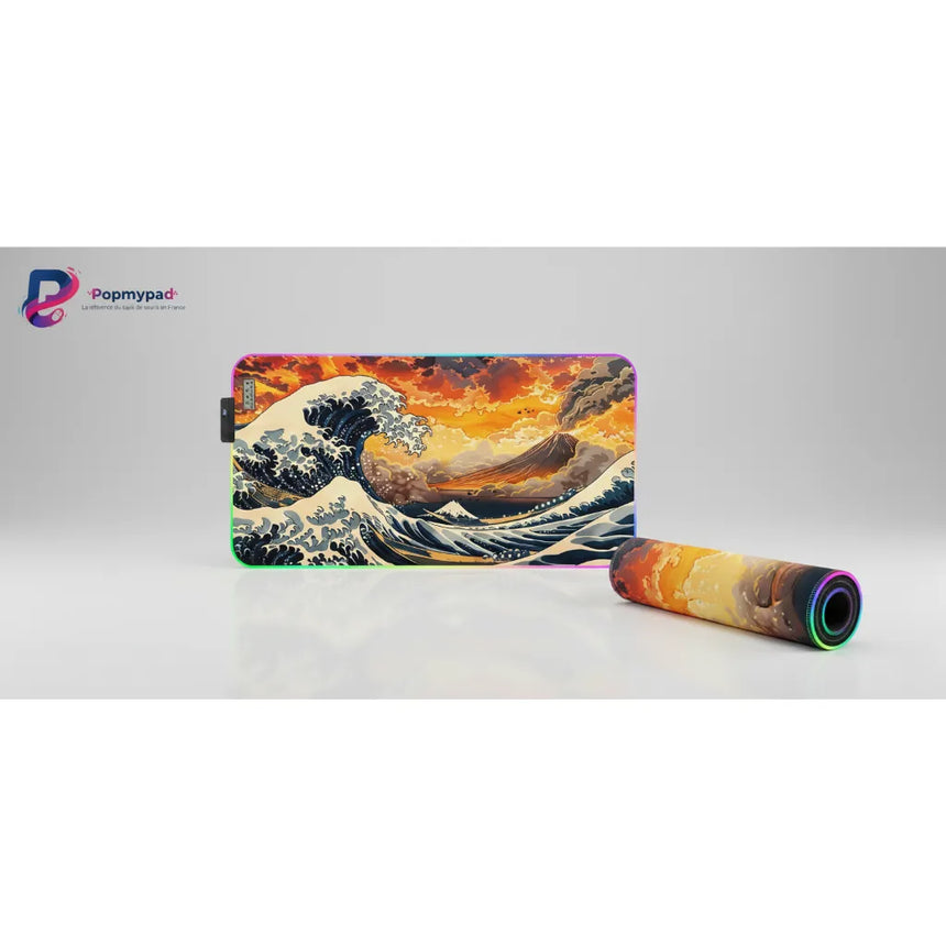 RGB Mouse Pad "Wave of Fire" – Traditional Japan & Volcano Edition