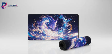 Tapis de souris Renard Astral - Design Cosmique & Zen avec un renard mystique entouré d'énergies célestes.