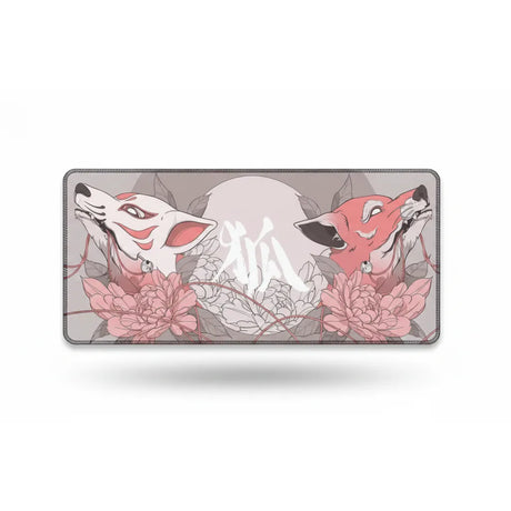 Tapis de souris "Sérénité du Kitsune" – Design Japonais Zen & Minimaliste avec illustration de renards et pivoines.