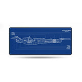 Tapis de souris Star Trek - Design Blueprint Calan Clear Exbrosv montrant le schéma technique du vaisseau sur fond bleu.