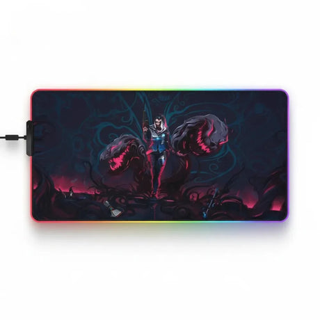 Tapis de Souris Gamer VALORANT – XL RVB & Design Épique avec design lumineux de personnage affrontant des créatures sombres.