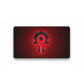 Tapis de souris World of Warcraft - Édition Horde Incandescente avec sceau légendaire de la Horde sur fond rouge.