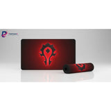 Tapis de souris World of Warcraft - Édition Horde Incandescente avec logo de la Horde sur fond rouge.