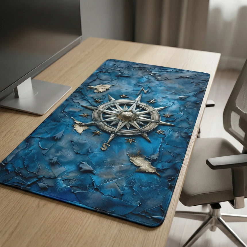 Nautical XL Mouse Pad - The Northern Odyssey (Compass Rose & Abyssal Blue)