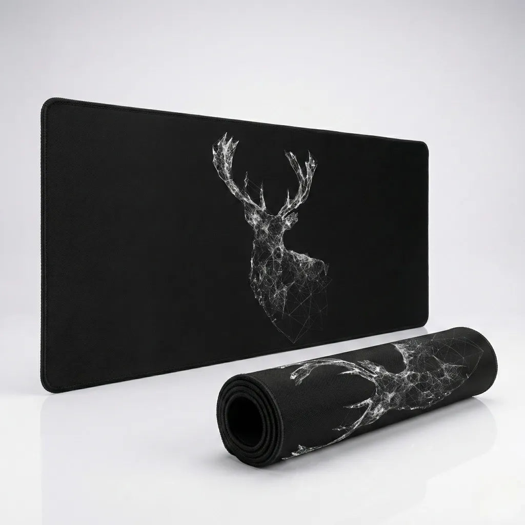 XXL Mouse Pad - Geometric Deer "Majestic Stag" - Premium Black & White