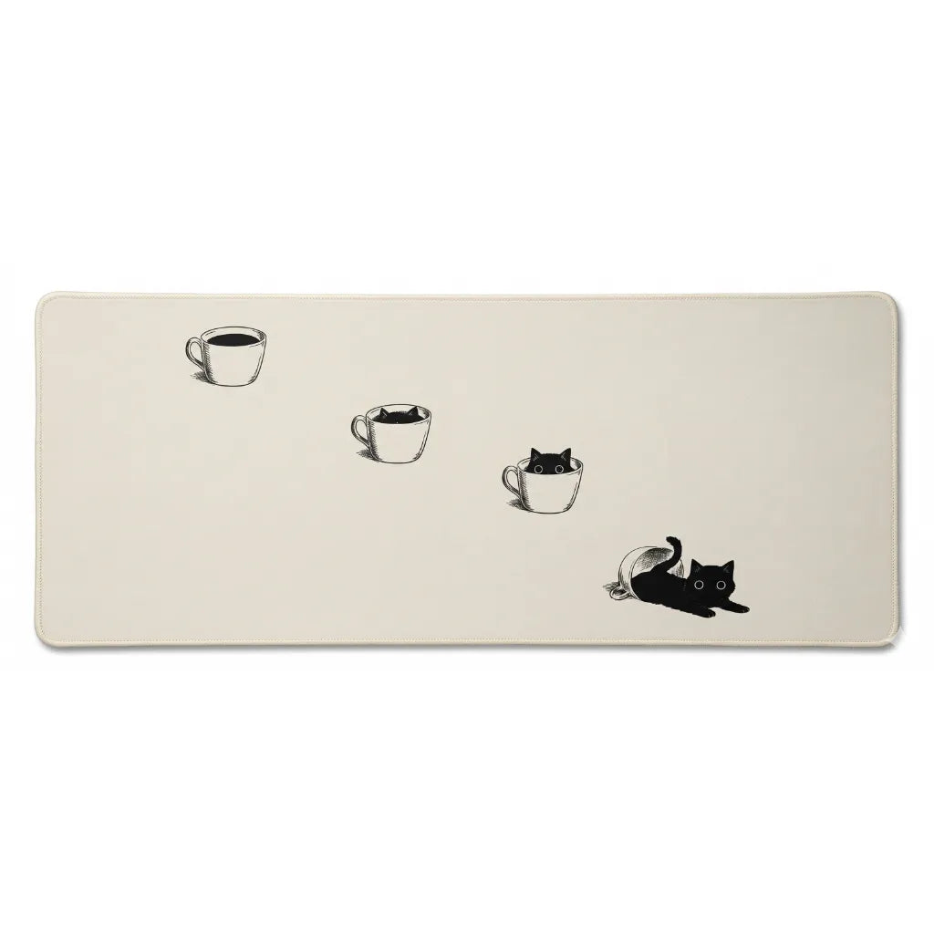 XXL Mouse Pad - Minimalist Cat & Cafe Design - "Feline Awakening" Edition