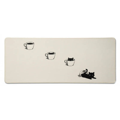 XXL Mouse Pad - Minimalist Cat & Cafe Design - "Feline Awakening" Edition