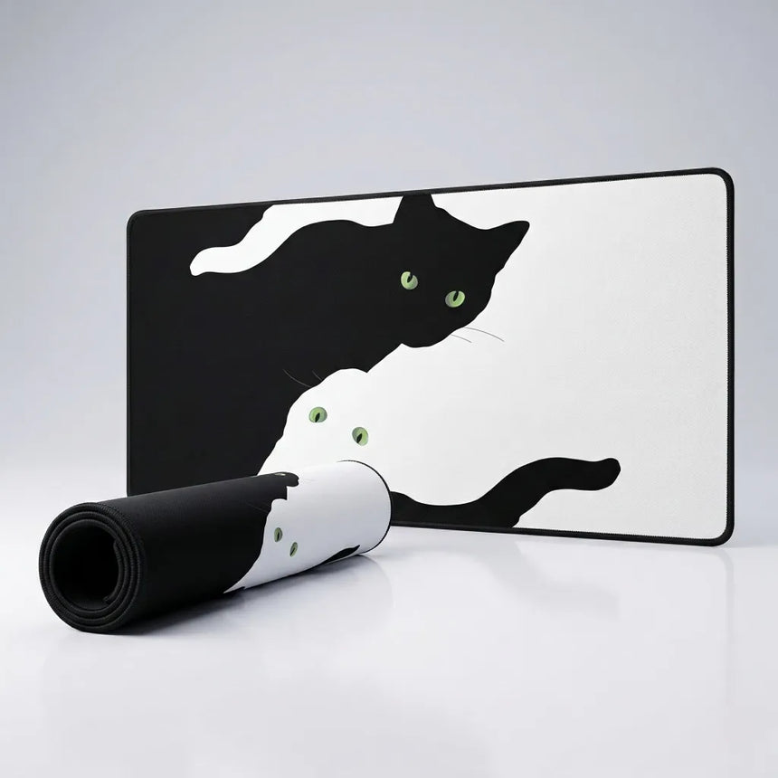 XXL Mouse Pad - Black and White Cats "Yin-Yang" Design