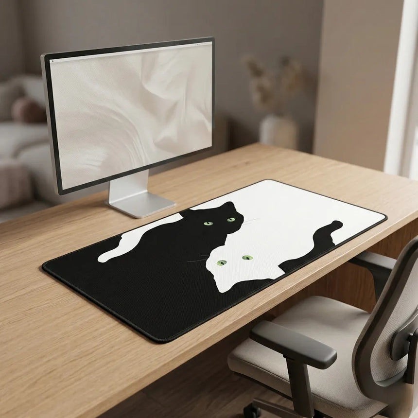 XXL Mouse Pad - Black and White Cats "Yin-Yang" Design