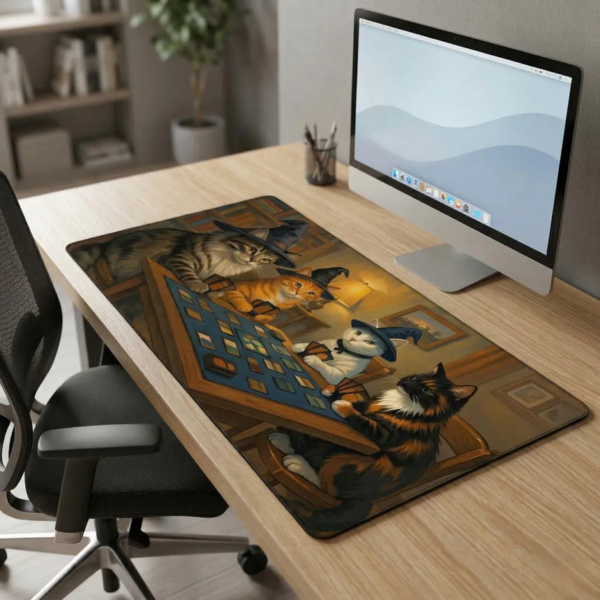 XXL Wizard Cats Mouse Pad The Awakening of Sorcerers (900x400mm) - Fantastic Design - PopMyPad