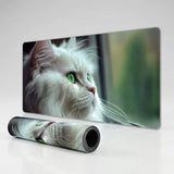 XXL Mouse Pad White Cat with Green Eyes - Artistic Design & Premium Comfort