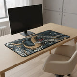 Tapis de souris XXL Dragon Japonais - Style Irezumi Traditionnel sur un bureau avec un écran.