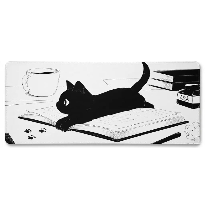 XXL Mouse Pad "The Erudite Cat" – Artistic Ink Illustration