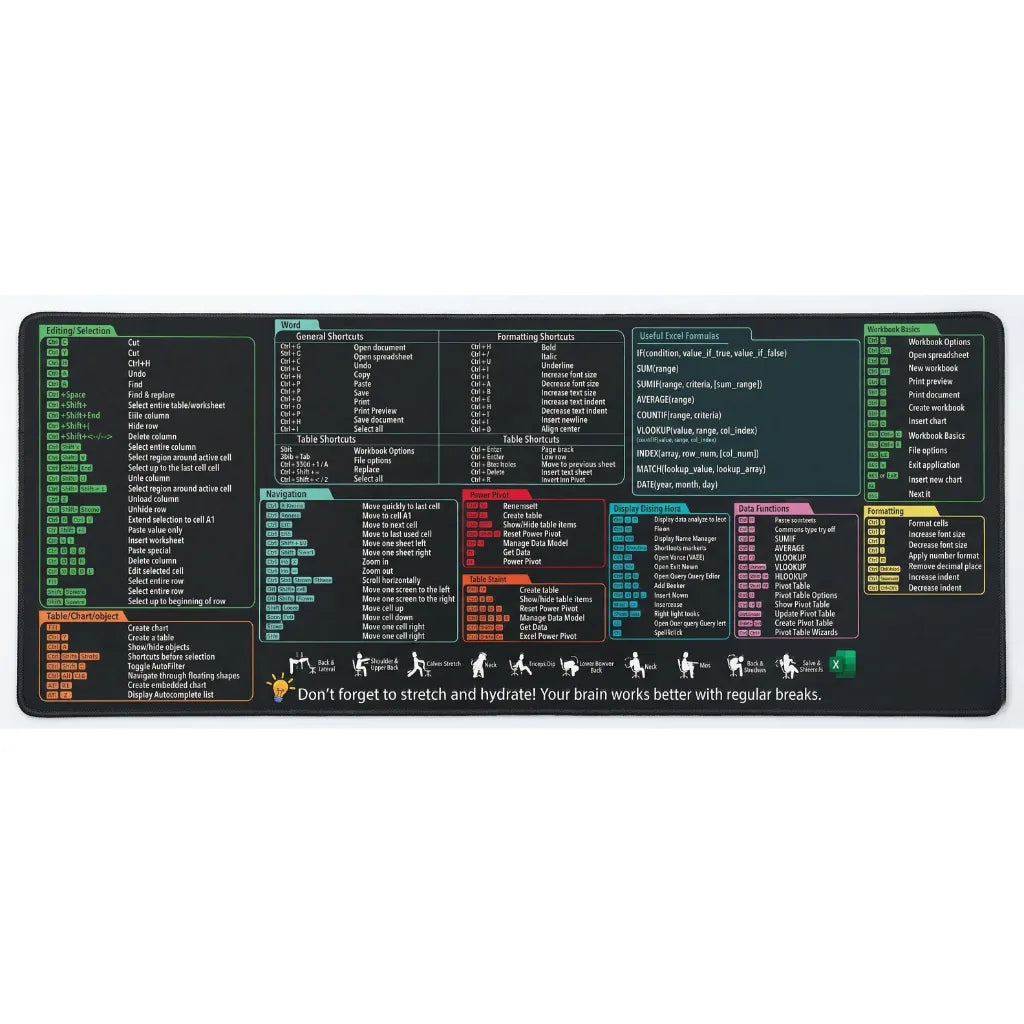 XXL Mouse Pad, Keyboard Shortcuts - Excel & Word Productivity Pack