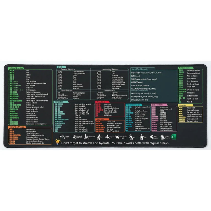 XXL Mouse Pad, Keyboard Shortcuts - Excel & Word Productivity Pack
