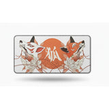 Tapis de souris XXL Renard Japonais - Design Kitsune & Zen Orange avec motifs de renards et pivoines.