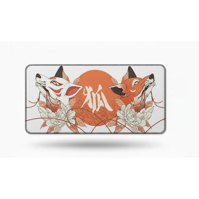 XXL Japanese Fox Mouse Pad - Kitsune & Zen Orange Design