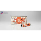 Tapis de souris XXL Renard Japonais - Design Kitsune & Zen Orange avec motifs de renards et pivoines.