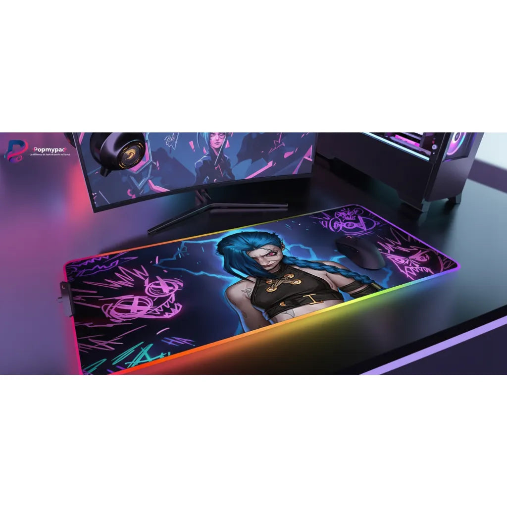 Tapis de Souris Gaming RGB Jinx - League of Legends : Édition Chaos Néon XXL avec design dynamique et couleurs néon.